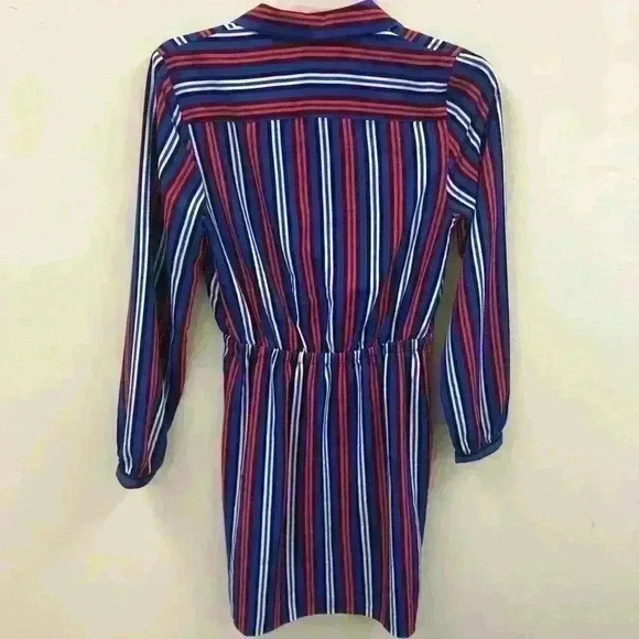 Express Red White Blue Lines Long Sleeves Dress - Picture 2 of 6